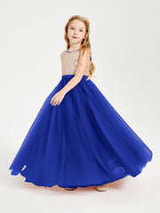 Long Junior Bridesmaid Gown Sequined Top Tulle Skirt Royal Blue