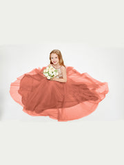 Long Junior Bridesmaid Gown Sequined Top Tulle Skirt Rust