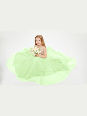 Long Junior Bridesmaid Gown Sequined Top Tulle Skirt Sage