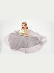 Long Junior Bridesmaid Gown Sequined Top Tulle Skirt Silver