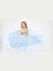 Long Junior Bridesmaid Gown Sequined Top Tulle Skirt Sky Blue