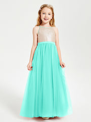Long Junior Bridesmaid Gown Sequined Top Tulle Skirt Spa
