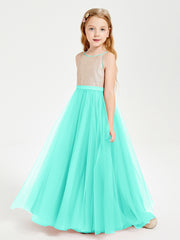 Long Junior Bridesmaid Gown Sequined Top Tulle Skirt Spa
