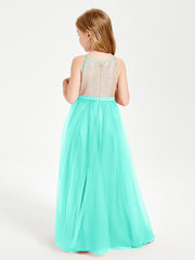 Long Junior Bridesmaid Gown Sequined Top Tulle Skirt Spa