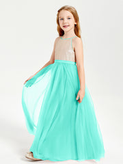 Long Junior Bridesmaid Gown Sequined Top Tulle Skirt Spa