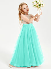 Long Junior Bridesmaid Gown Sequined Top Tulle Skirt Spa
