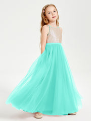Long Junior Bridesmaid Gown Sequined Top Tulle Skirt Spa