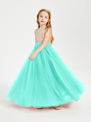 Long Junior Bridesmaid Gown Sequined Top Tulle Skirt Spa