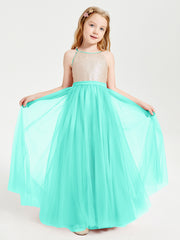 Long Junior Bridesmaid Gown Sequined Top Tulle Skirt Spa