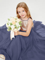 Long Junior Bridesmaid Gown Sequined Top Tulle Skirt Stormy