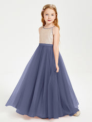 Long Junior Bridesmaid Gown Sequined Top Tulle Skirt Stormy