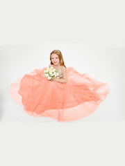 Long Junior Bridesmaid Gown Sequined Top Tulle Skirt Sunset