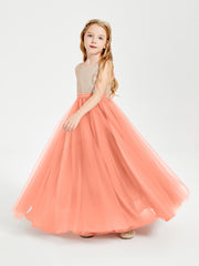 Long Junior Bridesmaid Gown Sequined Top Tulle Skirt Sunset