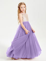 Long Junior Bridesmaid Gown Sequined Top Tulle Skirt Tahiti