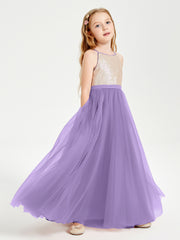 Long Junior Bridesmaid Gown Sequined Top Tulle Skirt Tahiti