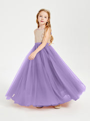 Long Junior Bridesmaid Gown Sequined Top Tulle Skirt Tahiti