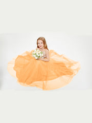 Long Junior Bridesmaid Gown Sequined Top Tulle Skirt Tangerine