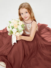Long Junior Bridesmaid Gown Sequined Top Tulle Skirt Terracotta