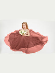 Long Junior Bridesmaid Gown Sequined Top Tulle Skirt Terracotta