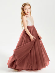 Long Junior Bridesmaid Gown Sequined Top Tulle Skirt Terracotta