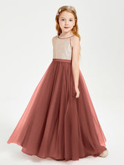 Long Junior Bridesmaid Gown Sequined Top Tulle Skirt Terracotta