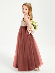 Long Junior Bridesmaid Gown Sequined Top Tulle Skirt Terracotta