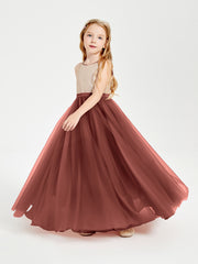 Long Junior Bridesmaid Gown Sequined Top Tulle Skirt Terracotta
