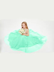 Long Junior Bridesmaid Gown Sequined Top Tulle Skirt Turquoise