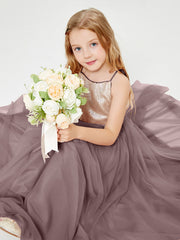 Long Junior Bridesmaid Gown Sequined Top Tulle Skirt Vintage Mauve