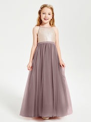 Long Junior Bridesmaid Gown Sequined Top Tulle Skirt Vintage Mauve