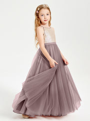 Long Junior Bridesmaid Gown Sequined Top Tulle Skirt Vintage Mauve