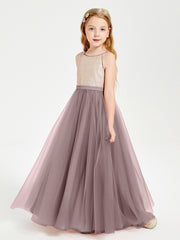 Long Junior Bridesmaid Gown Sequined Top Tulle Skirt Vintage Mauve