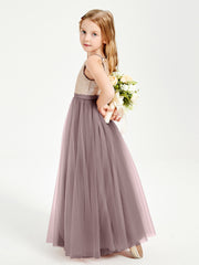Long Junior Bridesmaid Gown Sequined Top Tulle Skirt Vintage Mauve