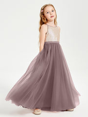 Long Junior Bridesmaid Gown Sequined Top Tulle Skirt Vintage Mauve