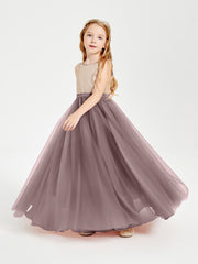 Long Junior Bridesmaid Gown Sequined Top Tulle Skirt Vintage Mauve
