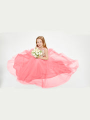 Long Junior Bridesmaid Gown Sequined Top Tulle Skirt Watermelon