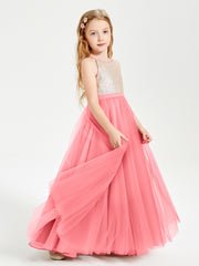 Long Junior Bridesmaid Gown Sequined Top Tulle Skirt Watermelon