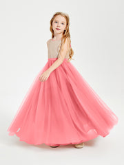 Long Junior Bridesmaid Gown Sequined Top Tulle Skirt Watermelon