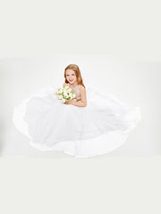 Long Junior Bridesmaid Gown Sequined Top Tulle Skirt White