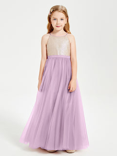 Long Junior Bridesmaid Gown Sequined Top Tulle Skirt Wisteria