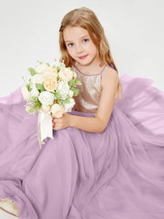 Long Junior Bridesmaid Gown Sequined Top Tulle Skirt Wisteria