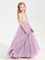 Long Junior Bridesmaid Gown Sequined Top Tulle Skirt Wisteria