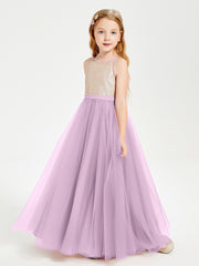 Long Junior Bridesmaid Gown Sequined Top Tulle Skirt Wisteria