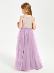 Long Junior Bridesmaid Gown Sequined Top Tulle Skirt Wisteria