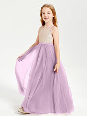 Long Junior Bridesmaid Gown Sequined Top Tulle Skirt Wisteria