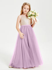 Long Junior Bridesmaid Gown Sequined Top Tulle Skirt Wisteria