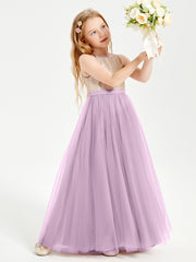 Long Junior Bridesmaid Gown Sequined Top Tulle Skirt Wisteria