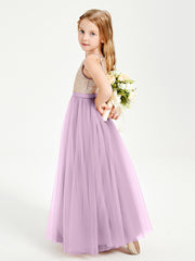 Long Junior Bridesmaid Gown Sequined Top Tulle Skirt Wisteria