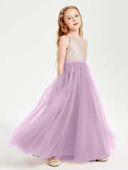 Long Junior Bridesmaid Gown Sequined Top Tulle Skirt Wisteria