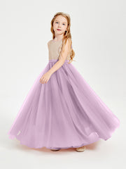 Long Junior Bridesmaid Gown Sequined Top Tulle Skirt Wisteria